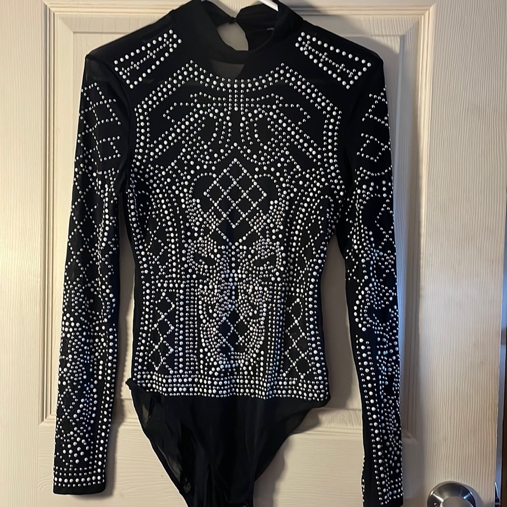 Black beaded bodysuit